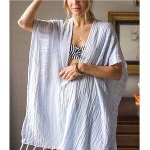 MERSEA Fringe Wrap/Swim Cover Up with Tote Bag – Light Blue Stripes (OS) – NWT